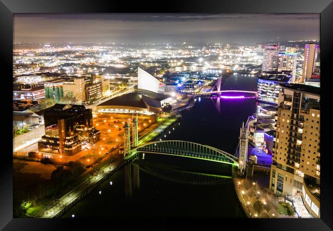 Salford Quays at Night Framed Print by Apollo Aerial Photography