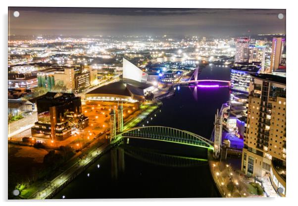 Salford Quays at Night Acrylic by Apollo Aerial Photography