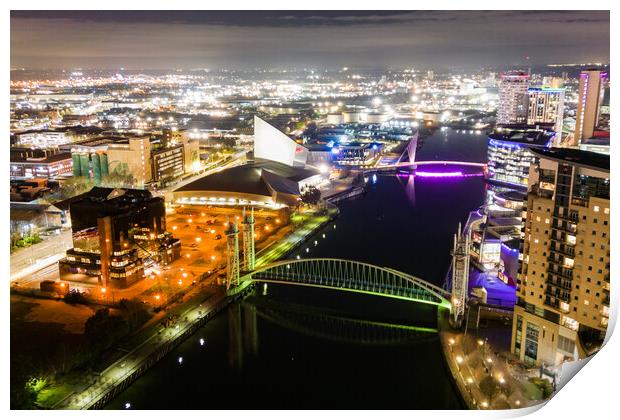 Salford Quays at Night Print by Apollo Aerial Photography