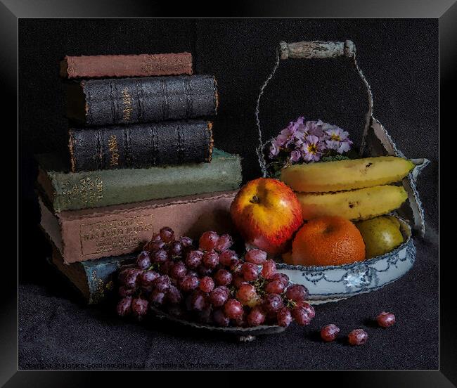 Still life Books and fruit Framed Print by Horace Goodenough