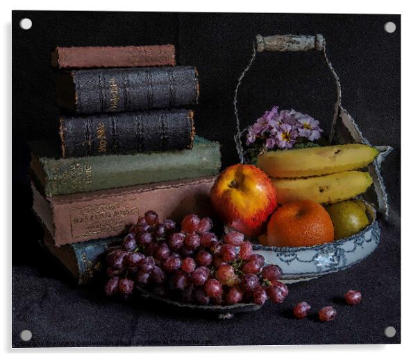 Still life Books and fruit Acrylic by Horace Goodenough