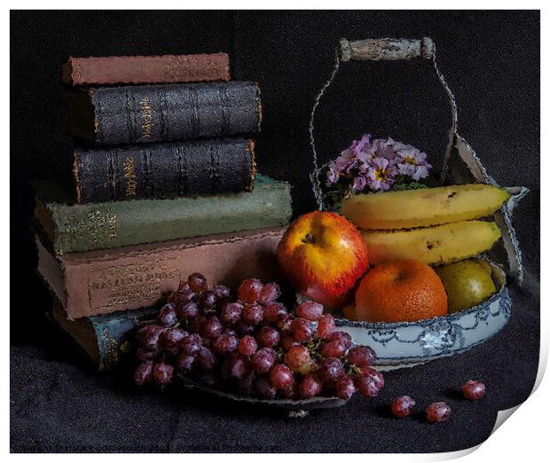 Still life Books and fruit Print by Horace Goodenough