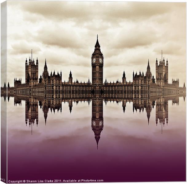 Westminster on Water (plum) Canvas Print by Sharon Lisa Clarke