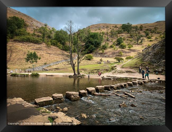 Dovedale stepping stones Framed Print by Chris Rose