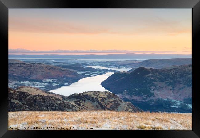 Ullswater and the North Pennines from Birkhouse Moor, Lake District, Cumbria, UK Framed Print by David Forster