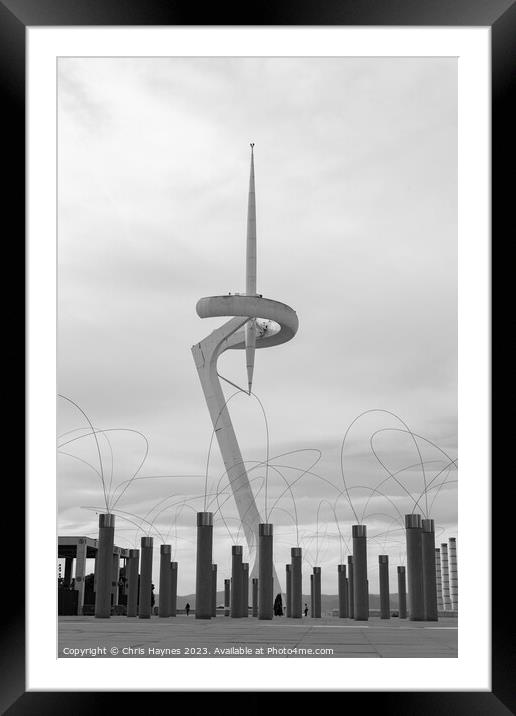 Telefonica Tower in Black and White Framed Mounted Print by Chris Haynes