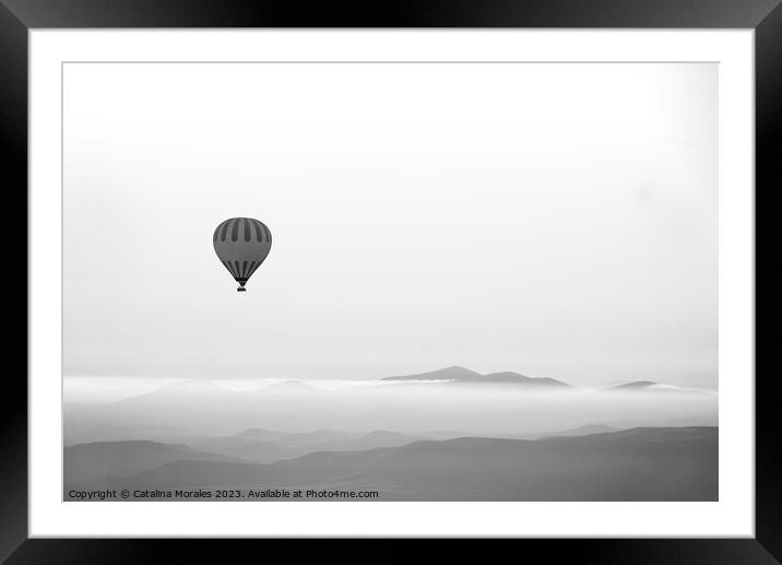 Hot air balloon in Black and White Framed Mounted Print by Catalina Morales