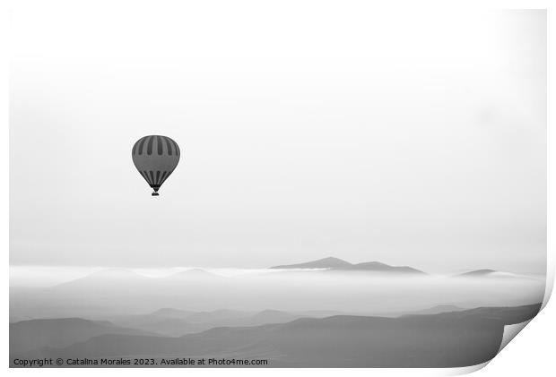 Hot air balloon in Black and White Print by Catalina Morales