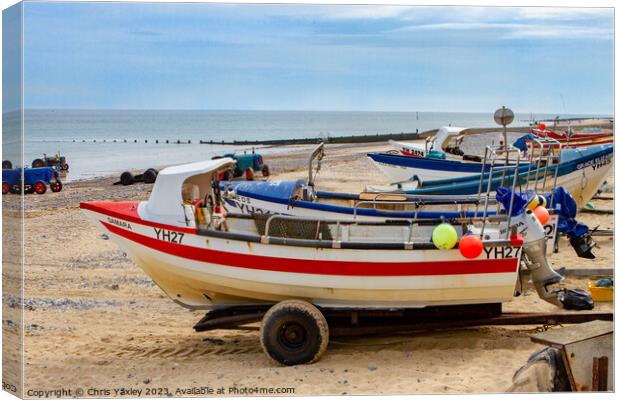 Crab fishing boats on Cromer beach Canvas Print by Chris Yaxley