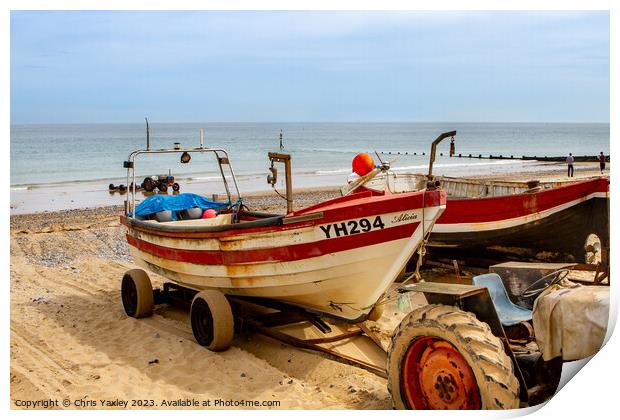 Crab fishing boats on Cromer beach Print by Chris Yaxley
