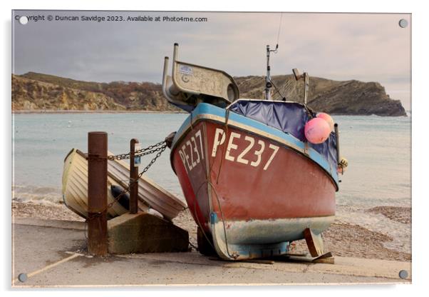 Fishing boat at Lulworth Cove Acrylic by Duncan Savidge