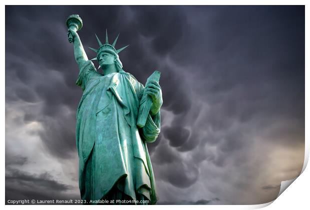 Statue of Liberty in a stormy background Print by Laurent Renault