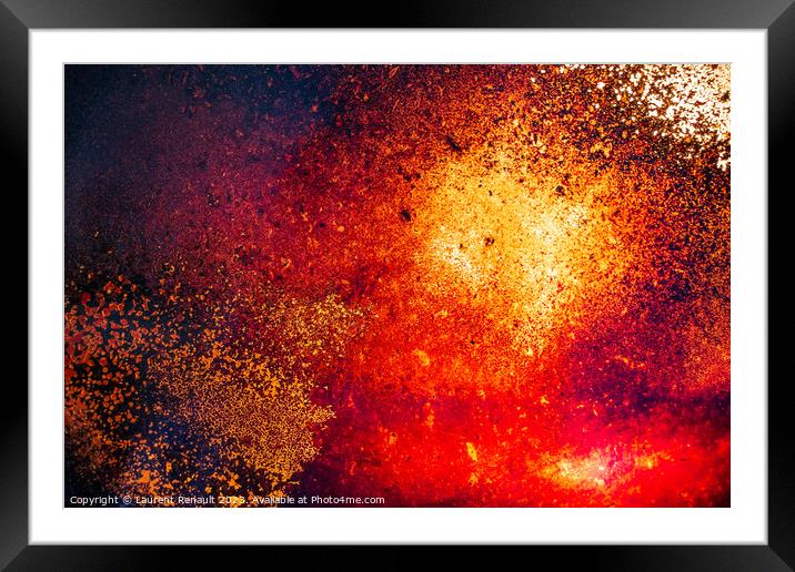 Blaze and red flames in the wood burner Framed Mounted Print by Laurent Renault