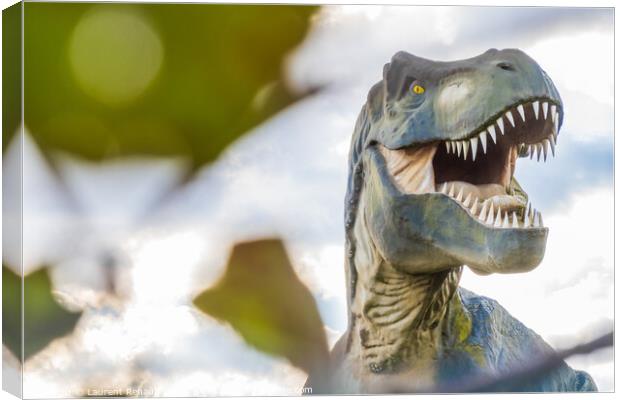 Scary Tyrannosaurus Rex or T-Rex photography with a blurry foreg Canvas Print by Laurent Renault