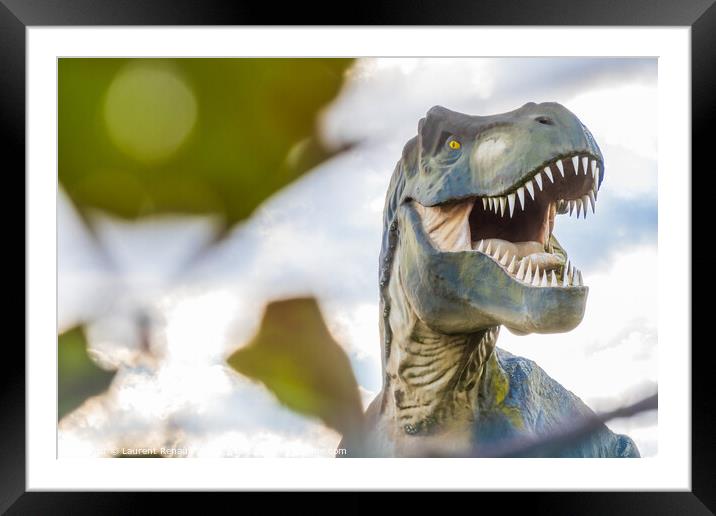 Scary Tyrannosaurus Rex or T-Rex photography with a blurry foreg Framed Mounted Print by Laurent Renault