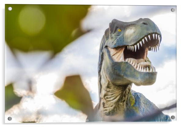 Scary Tyrannosaurus Rex or T-Rex photography with a blurry foreg Acrylic by Laurent Renault