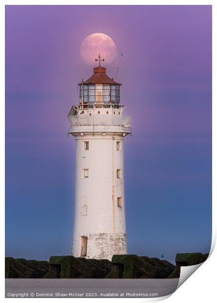 Moonset at New Brighton Lighthouse Print by Dominic Shaw-McIver
