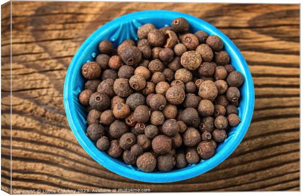 Allspice spice in a small bowl on the table Canvas Print by Lubos Chlubny