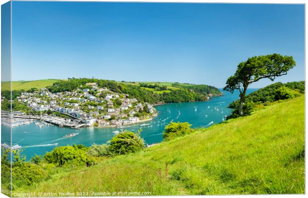 Kingswear and the River Dart, from Dartmouth, Devon Canvas Print by Justin Foulkes