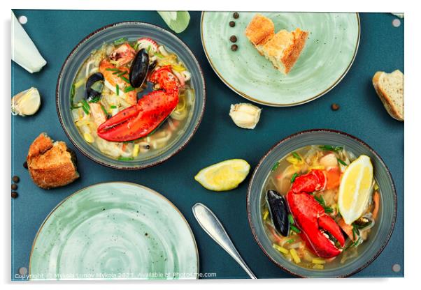 Popular seafood soup. Acrylic by Mykola Lunov Mykola