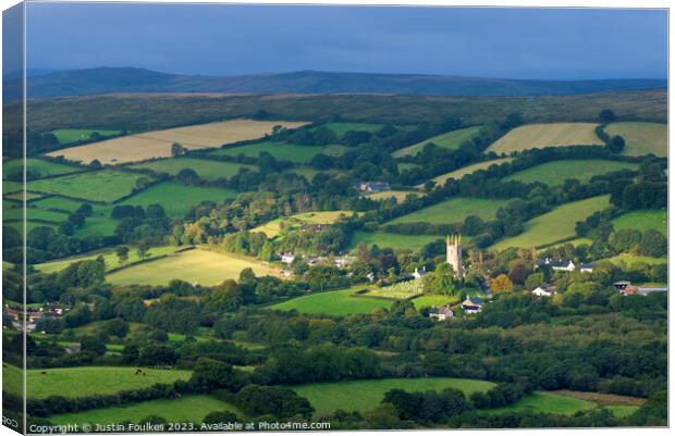 Widecombe-in-the-Moor, Dartmoor Canvas Print by Justin Foulkes