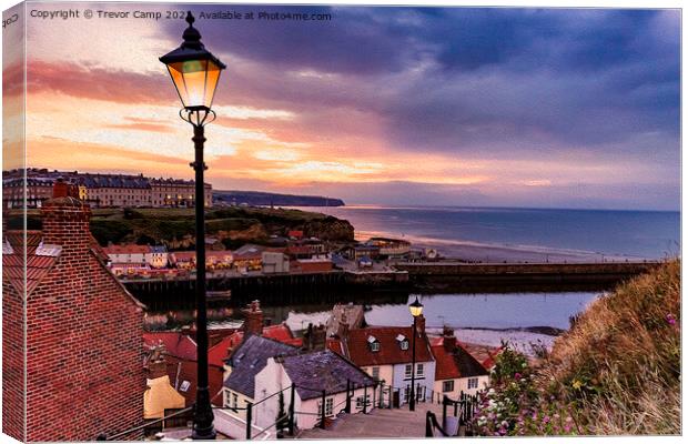 Whitby By Lamplight in oils Canvas Print by Trevor Camp