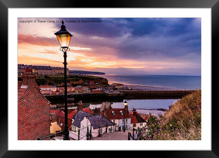 Whitby By Lamplight in oils Framed Mounted Print by Trevor Camp