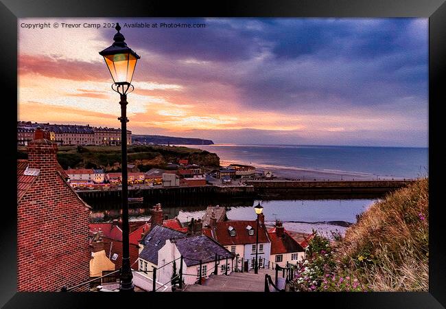 Whitby By Lamplight in oils Framed Print by Trevor Camp
