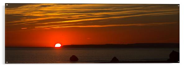 Praia da Rocha Sunset Panorama Acrylic by Jeremy Hayden