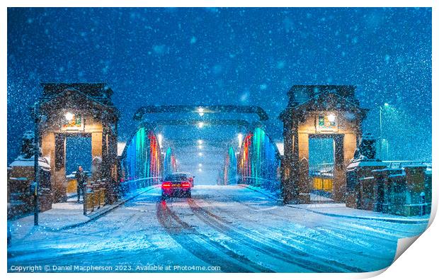 Rochester Bridge during the snow storm 2022 Print by Daniel Macpherson