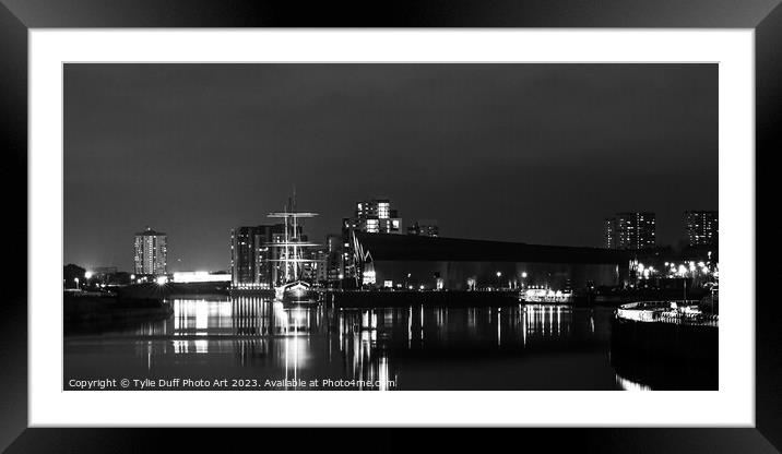 The Tall Ship Glenlee From Bells Bridge On The Clyde (mono) Framed Mounted Print by Tylie Duff Photo Art