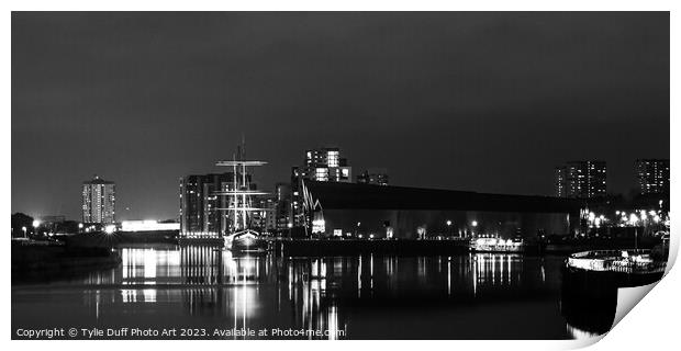 The Tall Ship Glenlee From Bells Bridge On The Clyde (mono) Print by Tylie Duff Photo Art