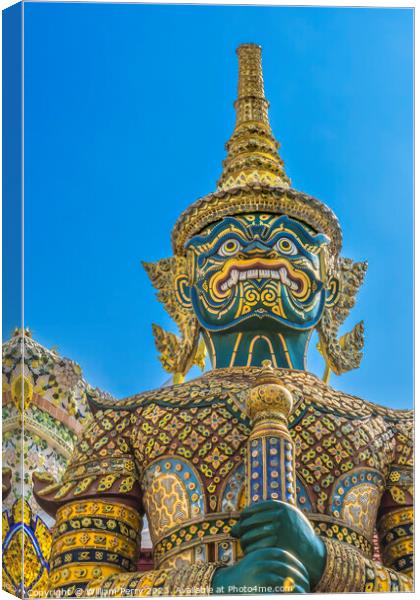 Green Guardian Statue Grand Palace Bangkok Thailand Canvas Print by William Perry