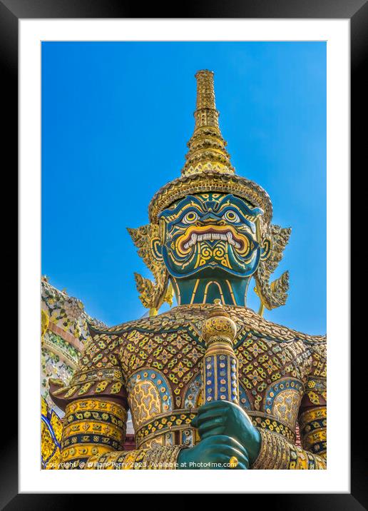 Green Guardian Statue Grand Palace Bangkok Thailand Framed Mounted Print by William Perry