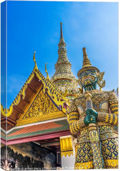 Green Guardian Statue Grand Palace Bangkok Thailand Canvas Print by William Perry