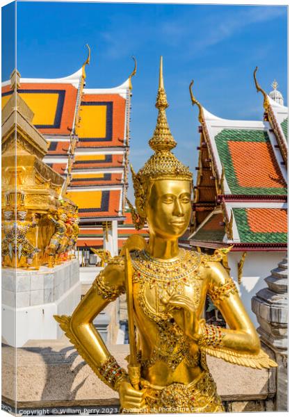 Golden Kinnaree Angel Statue Grand Palace Bangkok Thailand Canvas Print by William Perry