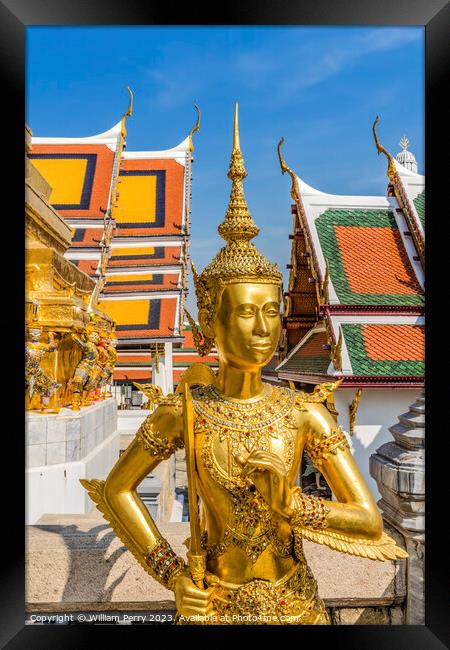 Golden Kinnaree Angel Statue Grand Palace Bangkok Thailand Framed Print by William Perry