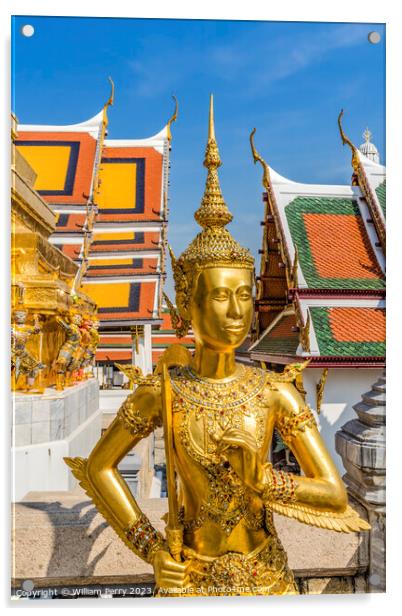 Golden Kinnaree Angel Statue Grand Palace Bangkok Thailand Acrylic by William Perry