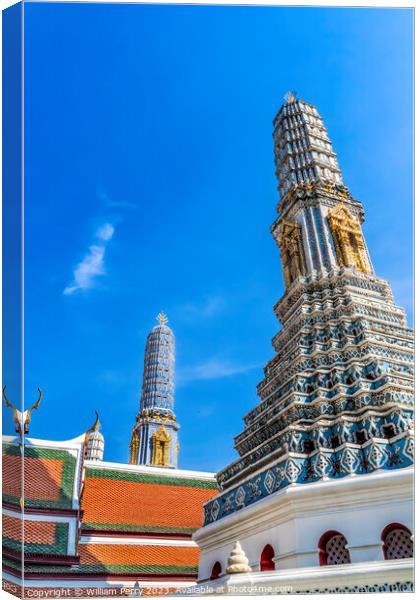 Blue Porcelain Pagoda Towers Grand Palace Bangkok Thailand Canvas Print by William Perry