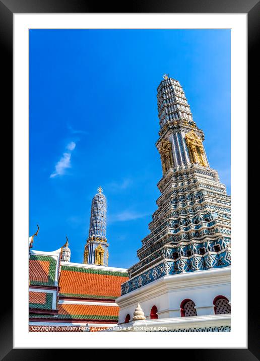 Blue Porcelain Pagoda Towers Grand Palace Bangkok Thailand Framed Mounted Print by William Perry