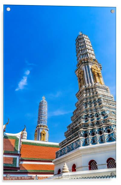 Blue Porcelain Pagoda Towers Grand Palace Bangkok Thailand Acrylic by William Perry