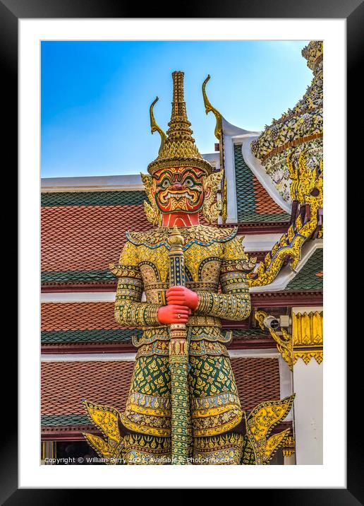  Red Guardian Statue Grand Palace Bangkok Thailand Framed Mounted Print by William Perry