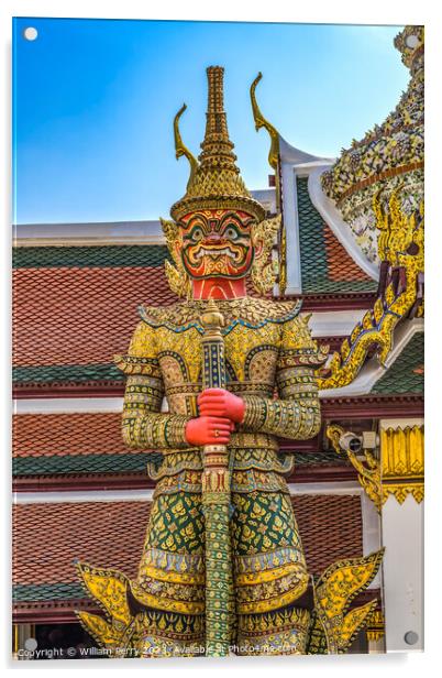  Red Guardian Statue Grand Palace Bangkok Thailand Acrylic by William Perry