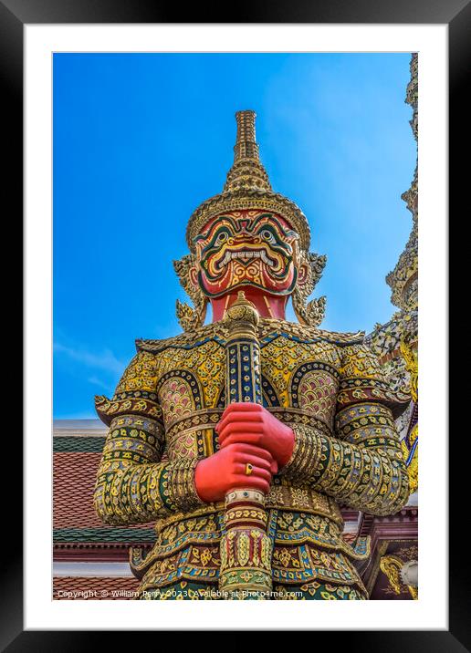  Red Guardian Statue Grand Palace Bangkok Thailand Framed Mounted Print by William Perry