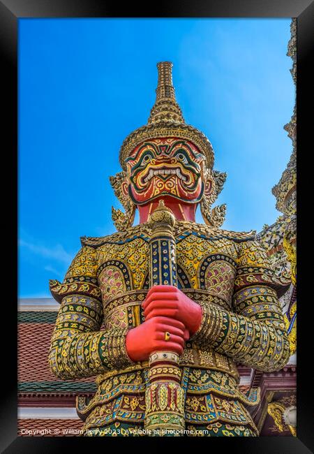  Red Guardian Statue Grand Palace Bangkok Thailand Framed Print by William Perry