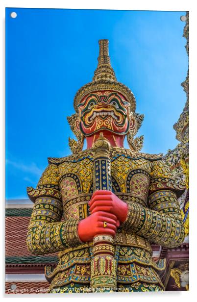  Red Guardian Statue Grand Palace Bangkok Thailand Acrylic by William Perry