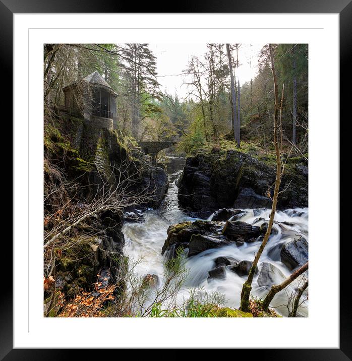 The Hermitage Dunkeld Waterfall Framed Mounted Print by Les McLuckie