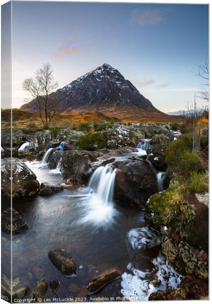 Majestic Waterfall of Bauchaille Etive Mor Canvas Print by Les McLuckie