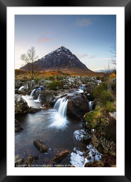 Majestic Waterfall of Bauchaille Etive Mor Framed Mounted Print by Les McLuckie
