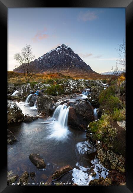 Majestic Waterfall of Bauchaille Etive Mor Framed Print by Les McLuckie